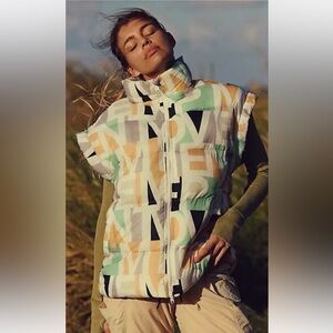 Free People Movement In A Bubble Printed Puffer Vest Blocked Logo Primaloft NWT